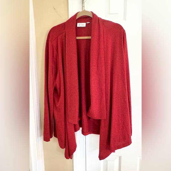 Denim&Co Sweaters - Red Women's Drape Cardigan